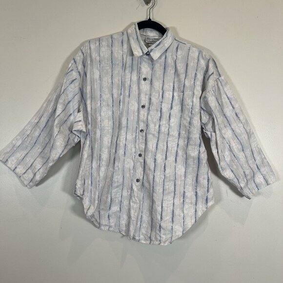 Sitting Pretty California Button Front Cotton Shirt Tie-Dye Stripe MultiColor L - Picture 1 of 10